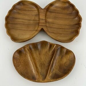 Vintage Monkey Pod Sectioned Serving Pieces - (2)